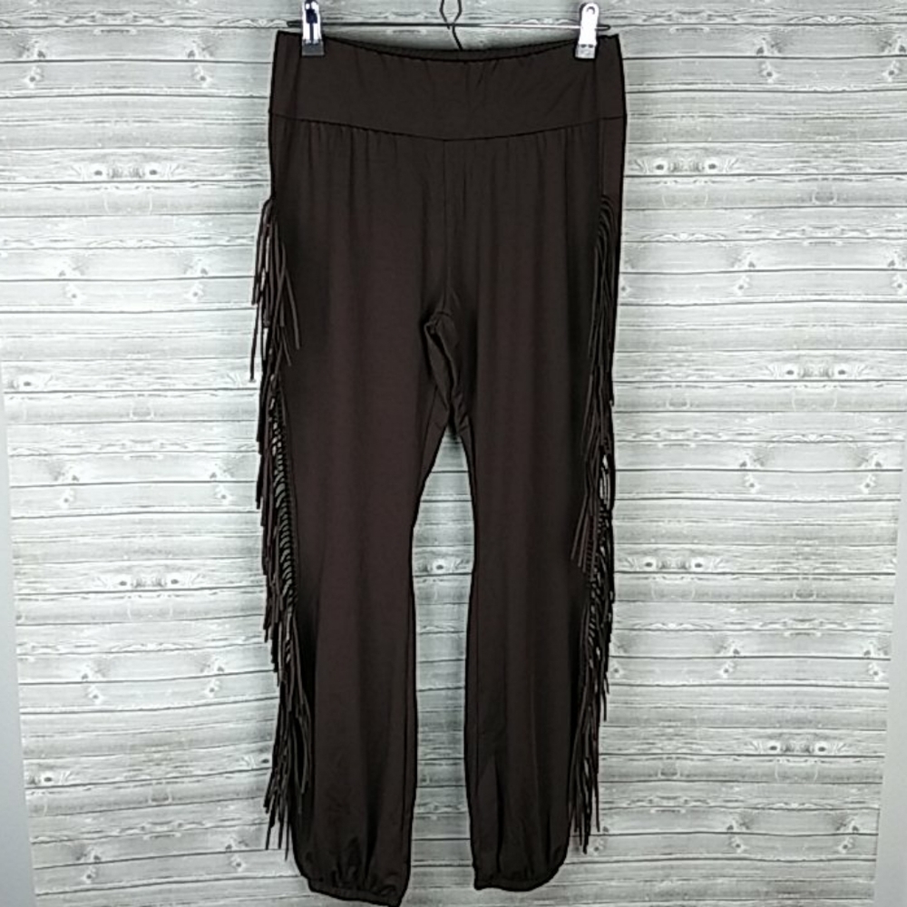 Misslook brown fringe stretch pants
